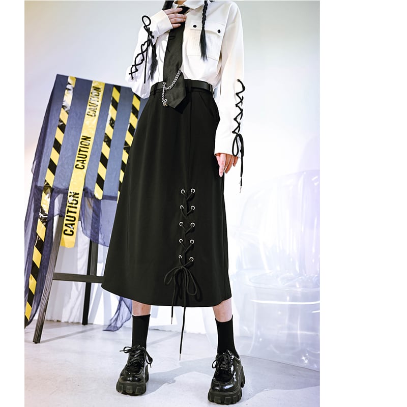 [Kokaisha---Yayo Overture Series] ★China style skirt★ Spring clothes Autumn clothes Bottoms Slit Black Black Street Black Black