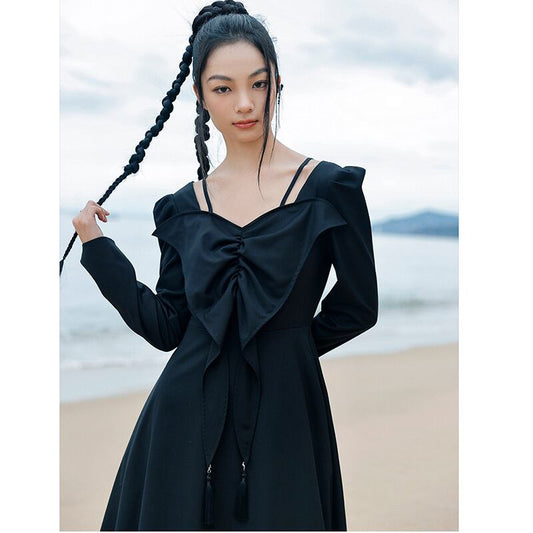 [Big Blue Dragon Series] ★China style dress★ Ribbon dress sexy black long length cute