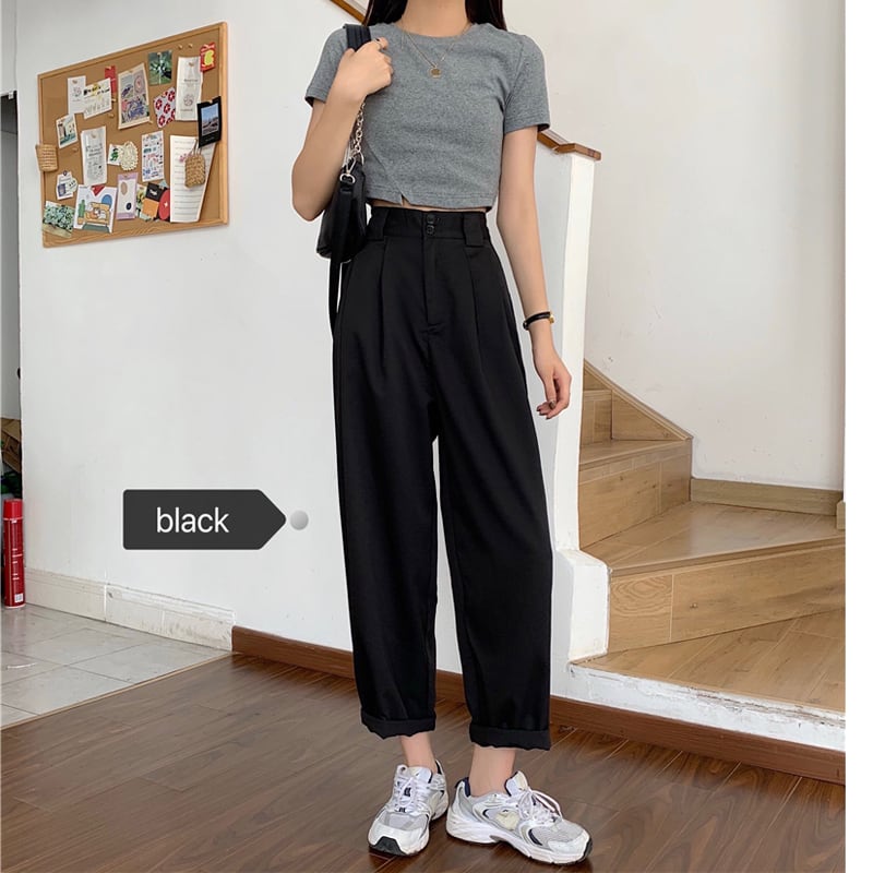 [Left Sister Series] ★Casual Pants★ 2color Pants Bottoms Loose Easy to Match Date Commuting Office Lady Black Gray