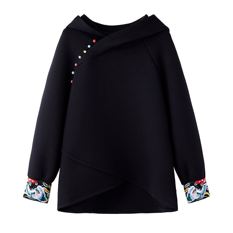 [September ink series] ★China style hoodie★ Embroidered tops, ethnic style, large size, loose, black, black