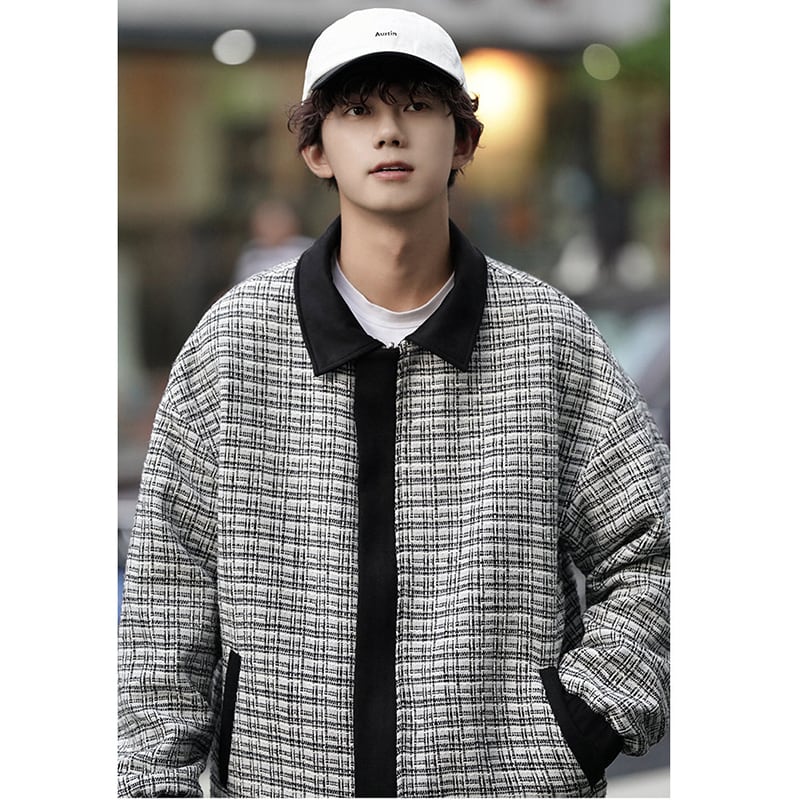 [BIGEMAN Series] ★Jacket that can be worn on both sides★ Cotton coat 2color outerwear plaid pattern winter clothes unisex men's large size