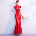 Load image into Gallery viewer, [Bride series] ★Cheongsam dress★ Dress Embroidered Mermaid line Beautiful SML Slimming Silver Gray
