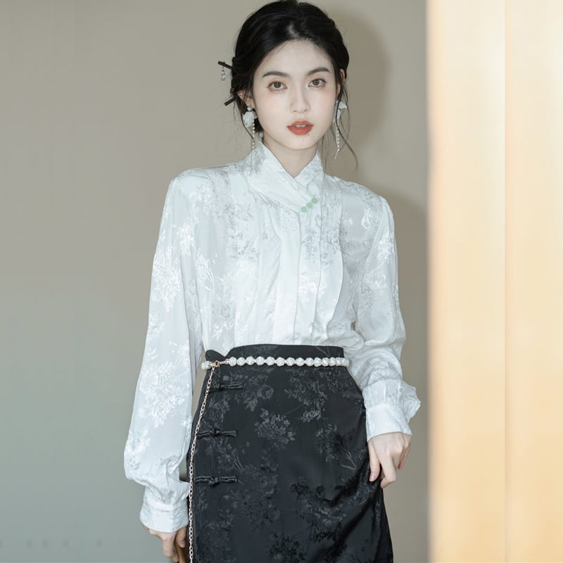 [Only you series]★China style setup, single item order★ Shirt or skirt, improves temperament, beige black