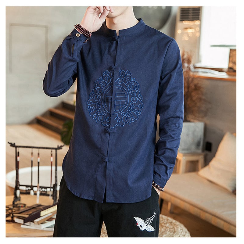 [Kusaboku series] ★China style shirt★ 5 colors Black Blue White Green Gray Tops Unisex Improved Tang suit Casual Large size