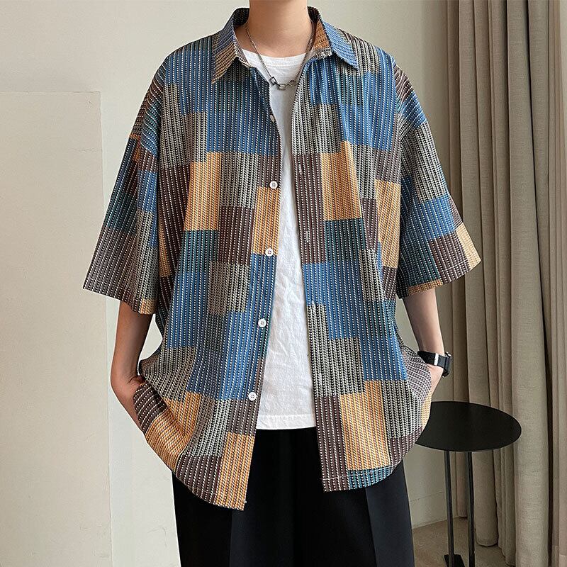 [TIAOTA Series]★Shirt★ Tops Unisex Men's Summer Clothes Easy to Match Plaid Summer Clothes Hawaii Aloha Shirt