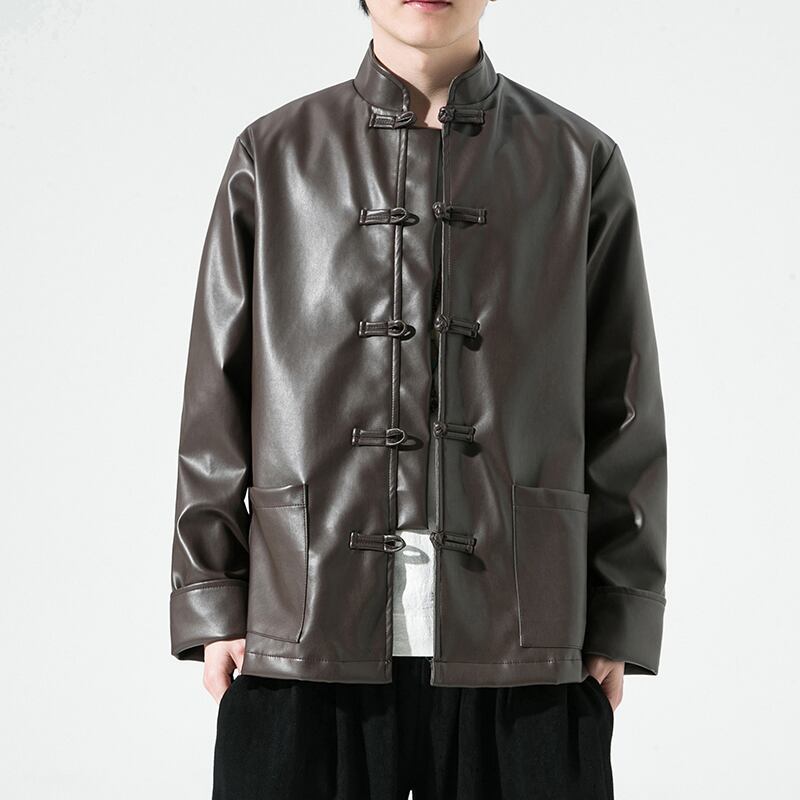 [PINZHI Series]★China style jacket★ 2color outerwear PU unisex men's large size black coffee color