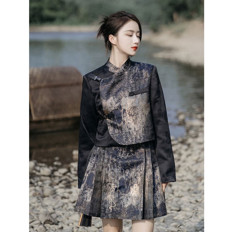 [Kyodo Series] ★China style skirt★ Bottoms Mini skirt Embroidery Pleated skirt Cute JK style