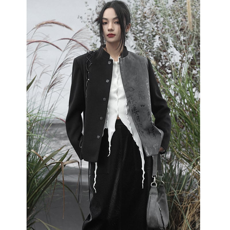 [Daiseiryusu Series] ★China style outerwear★ Rasha Letter pattern Kanji pattern Chinese clothing Color scheme Black Gray Jacket