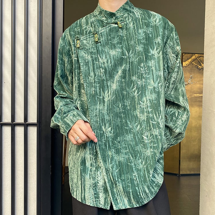 [Illustrated series] ★China style shirt★ 2color tops velvet unisex men's ML XL black green