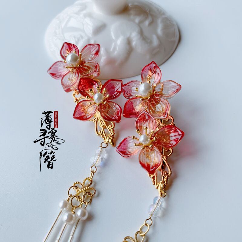 [Usagiri Hironkan Series]★China Hair Ornament★Hairpin Pair Fringe Flower Original Retro Fireworks Festival Chinese Clothes