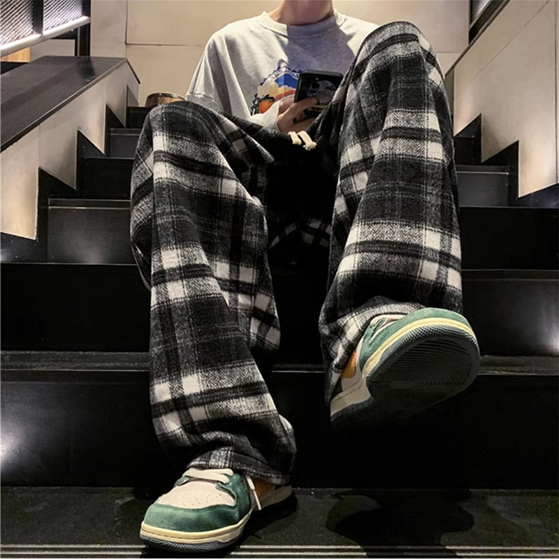 [JIARONG Series] ★Casual Pants★ 3color Bottoms Trousers Unisex Men's Plaid Pattern Large Size Black Green