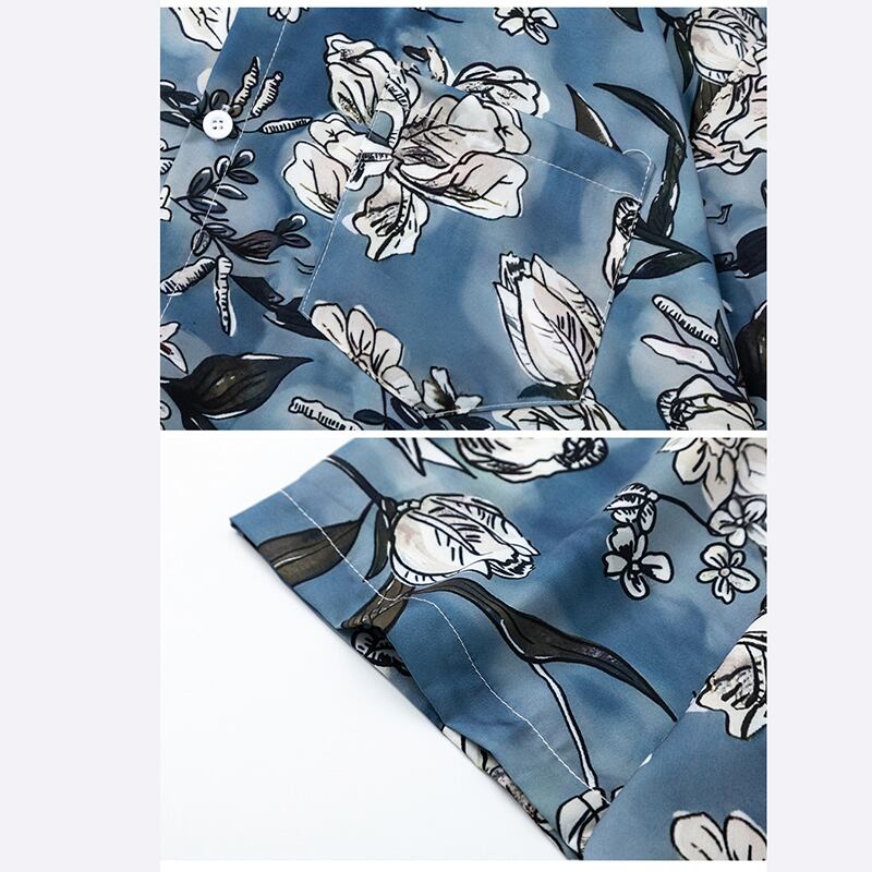 [TRAVEL ISSUANCE Series] ★Floral Pattern Shirt★ Hawaii Aloha Shirt Print Unisex Men's Blue Short Sleeve Shirt