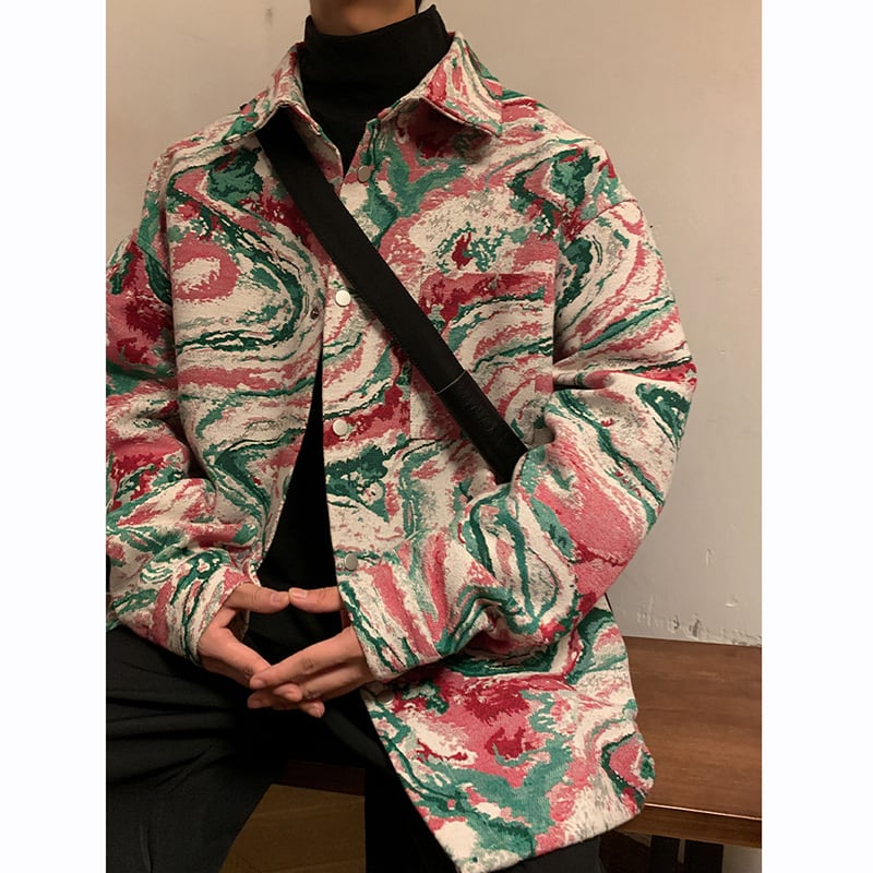 [KCSJ Series]★Jacket★ 2color Outerwear Camouflage Pattern Ink Pattern Unisex Men's Large Size Blue Red