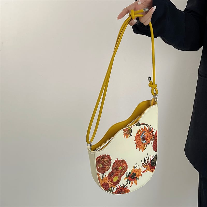 [Masen Series] ★Shoulder bag★ Sunflower oil painting style print for commuting to work or school, date, irregular, cute