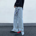 Load image into Gallery viewer, [YANDAN Series]★Denim Pants★ Bottoms Pants Unisex Men's Embroidery Butterfly Blue Blue Large Size
