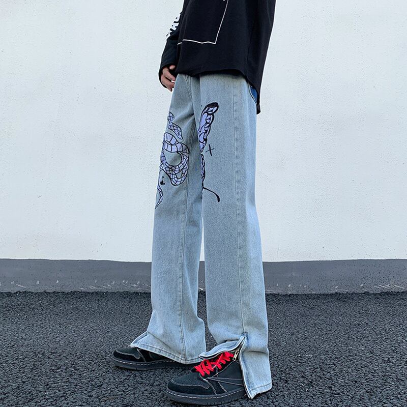 [YANDAN Series]★Denim Pants★ Bottoms Pants Unisex Men's Embroidery Butterfly Blue Blue Large Size