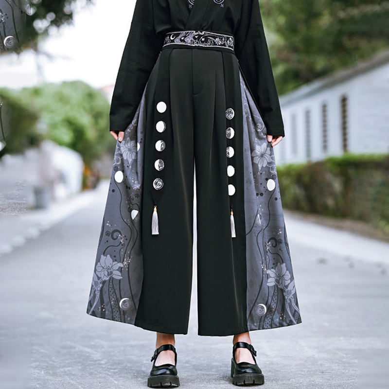 [Old Monster --- Rabbit Series] ★China style pants★ 2color Gaucho pants bottoms Black Black Pink