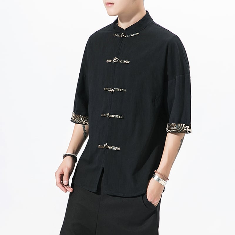 [Go Doki Series] ★China style shirt★ 3color tops unisex men's large size black black improved Tang suit