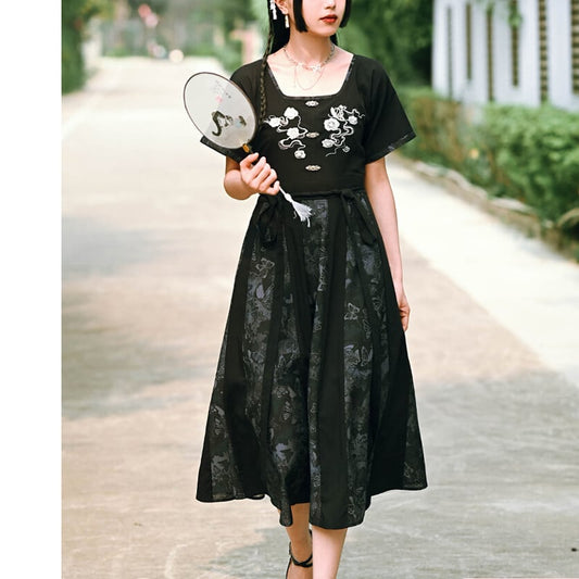 [Ancient monster --- Butterfly series] ★Chinese style dress★ Chinese element dress, short sleeve, original black, black embroidery