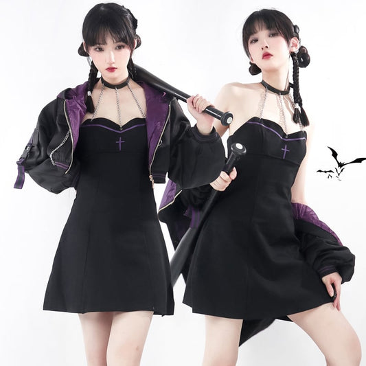 【酒釀櫻桃子シリーズ】★つりワンピース★ ミニ丈 可愛い セクシー 合わせやすい ブラック 黒い S M L XL