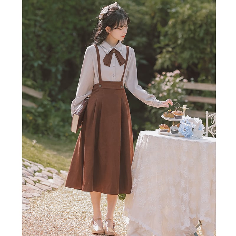 [Encounter Series]★Setup★ 2-piece set, shirt, hanging skirt, 2-piece set, coffee color, cute