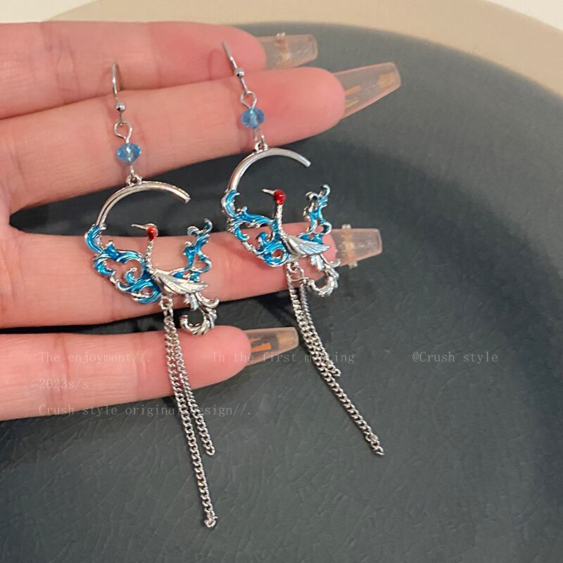 [Minoki Series] ★Chinese style earrings★ Pair of earrings, women's accessories, temperament improvement, date, commuting, crane