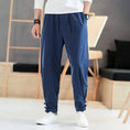 Load image into Gallery viewer, [Mowensai Series]★China style pants★Men's 3color casual pants Cotton Chinese button Large size Black Navy Gray
