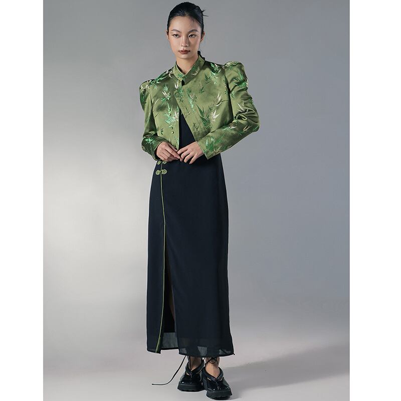 [Big Blue Dragon Series]★China style outerwear★ Tops Shirt Bamboo Green Green Mini Length Chinese Clothes Improves Temperament