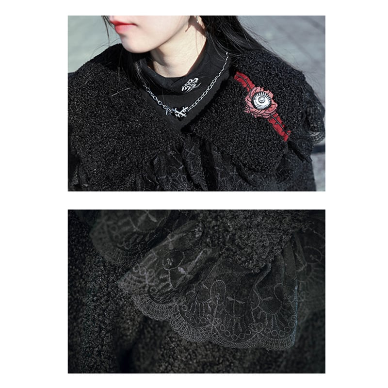 [Old Monster---Eyeball Rose Series] ★China style coat★ Winter coat, thick, warm, winter clothes, embroidery, black, black