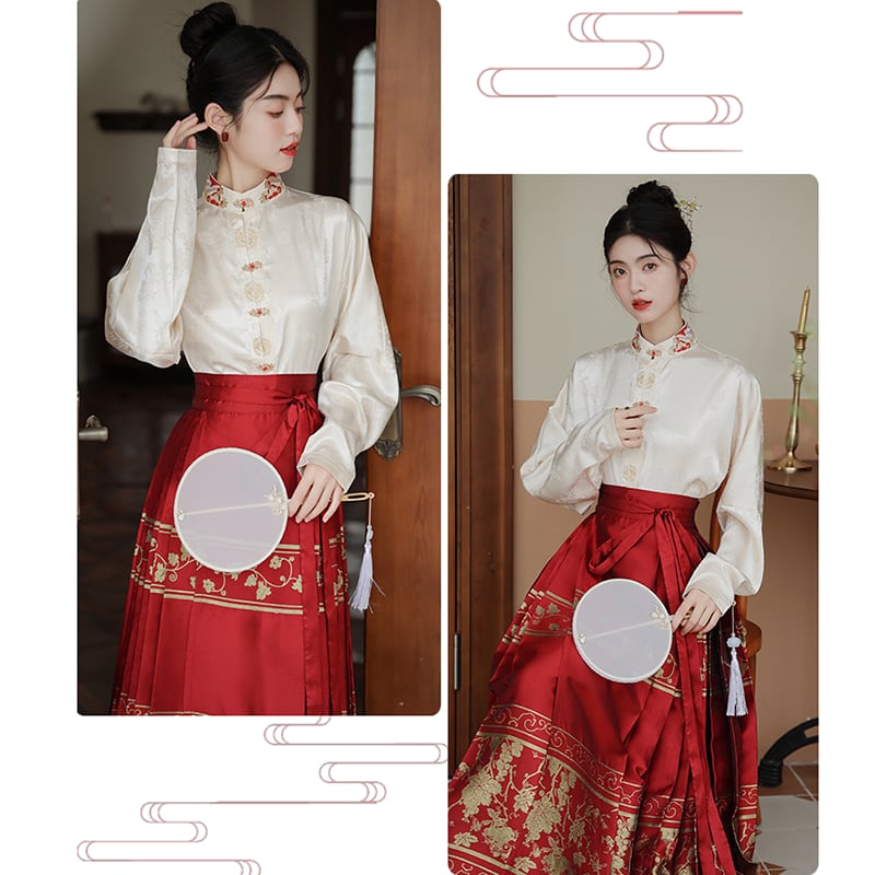 [BAIRIMENG Series] ★Chinese style skirt★ Maki skirt bottoms Hanfu skirt Red Red