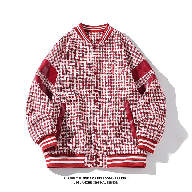 [BIGEMAN Series] ★Stadium jacket★ Plaid pattern 2color Unisex Men's Large size Black Red