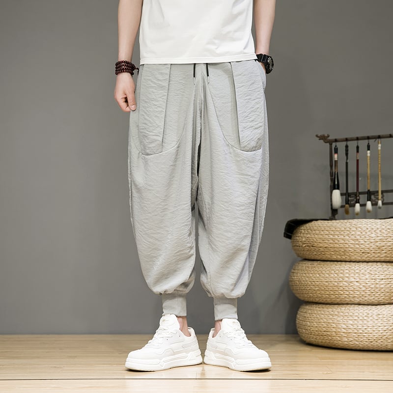 [Small Trouble Series]★China Style Pants★ 4color Unisex Men's Large Size Casual Pants Black Gray Beige Green