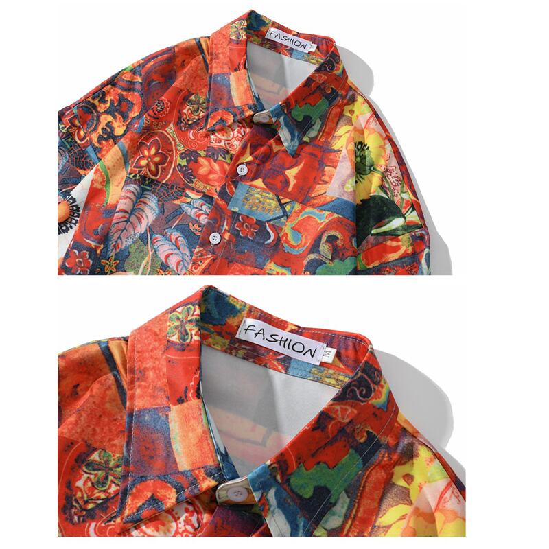 [BCBGH Series]★Shirt★ Floral Pattern Shirt Oil Painting Style Tops Print SML XL 2XL Unisex Men's Unique