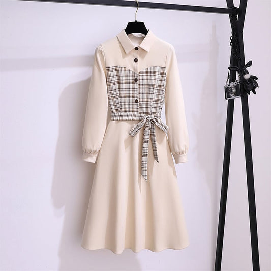 [MEIYI Series] ★One Piece★ Switching Plaid Shirt Dress Long Sleeve Improves Temperament