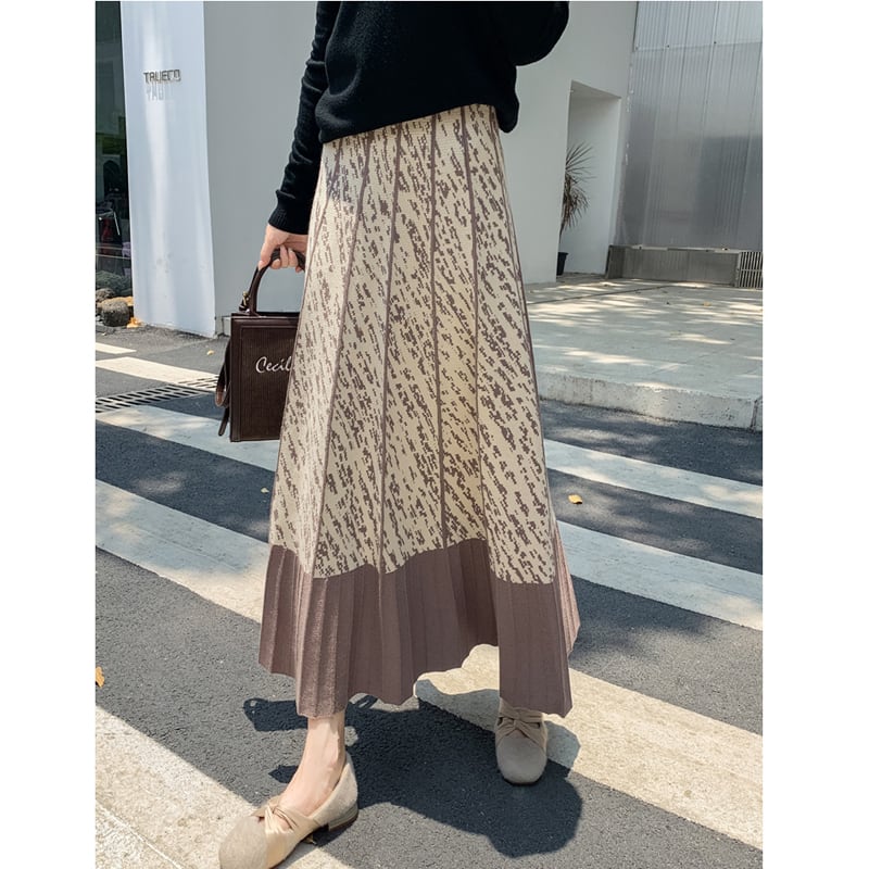 [Kaederin Series] ★Knit Skirt★ 3color Bottoms Slimming Elastic Waist Stylish Black Gray Light Brown