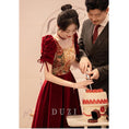 Load image into Gallery viewer, [DUZI Series] ★Party Dress★ One Piece Oil Painting Style Switching Velvet Red Red Coming of Age Ceremony Photography Wedding
