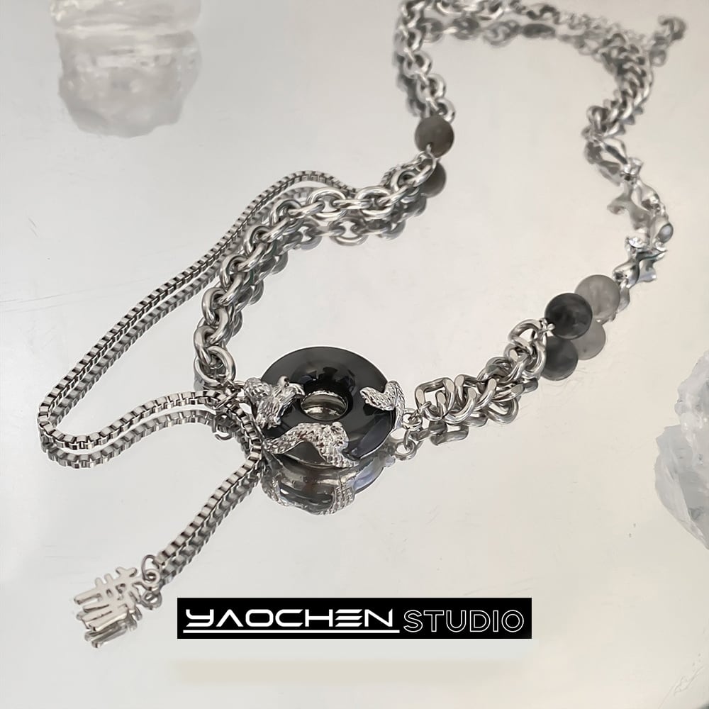 [YAOCHEN Series] ★China style necklace★ Accessory, unisex, men's, women's, black with design