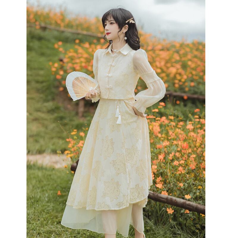 [Bonkaman Series] ★China-style dress★ Improved cheongsam dress, elegant wedding date, chinese button SML