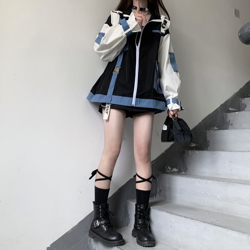 [Momoko Sakura Series] ★Jacket★ Outerwear cute color scheme original white blue black easy to match ladies