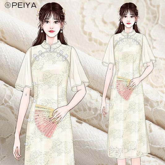 [PEIYA Series]★Lace China Dress★ One Piece Fireworks Festival Wedding Beige S M L XL Slimming Wear