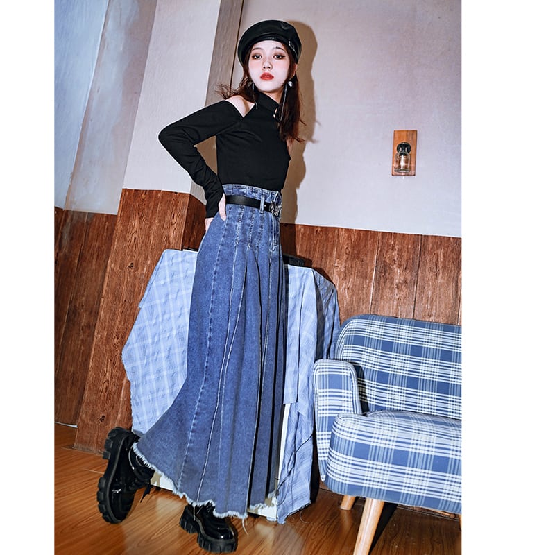 [Kokaisha --- Dream Girl Series] ★Denim skirt★ Bottoms Long skirt Easy to match Blue Blue