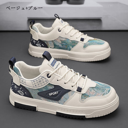 【XIANGSHAシリーズ】★スニーカー★ 3color メンズ お靴 シューズ スポーツ風 油絵風 サイズ39-44 可愛い 合わせやすい