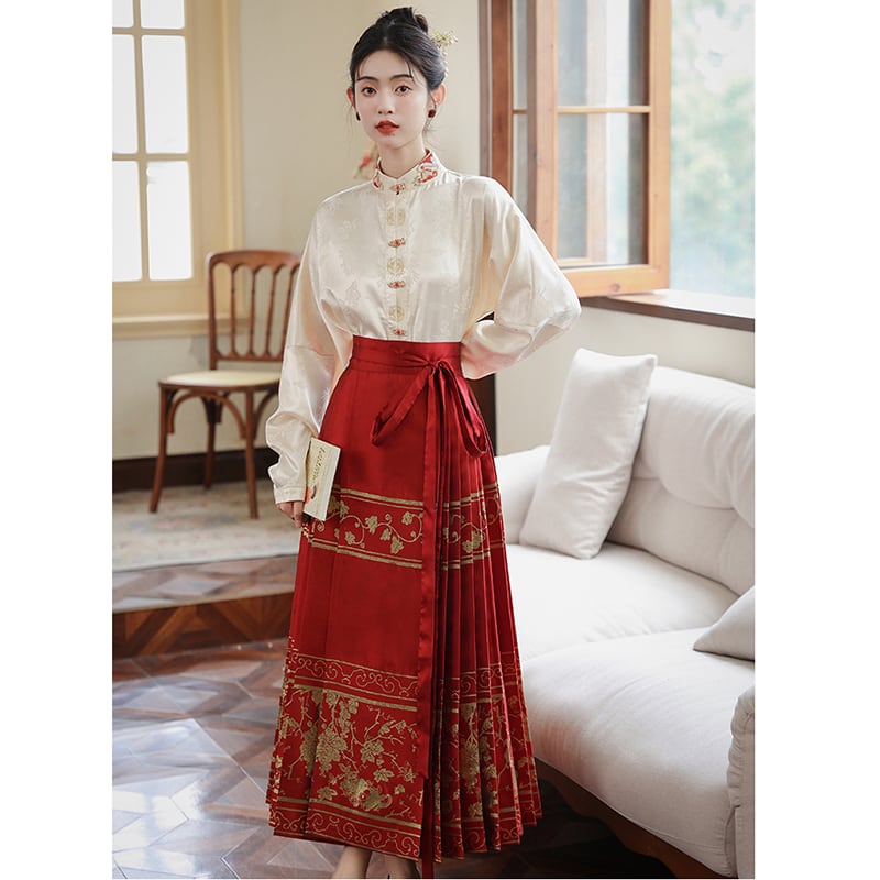 [BAIRIMENG Series] ★Chinese style skirt★ Maki skirt bottoms Hanfu skirt Red Red