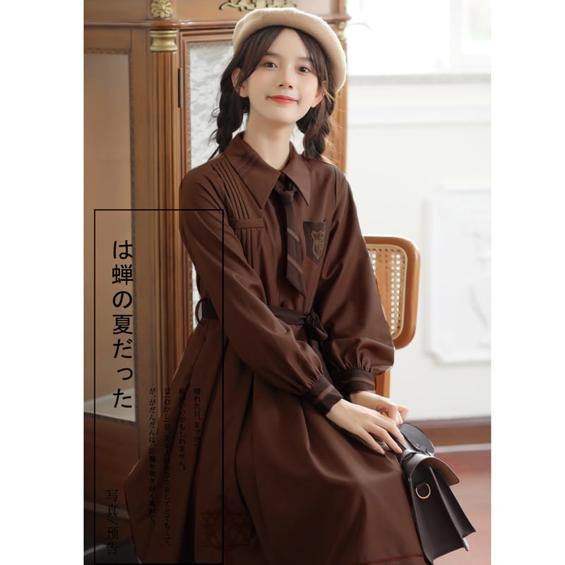 [Shokensho Series]★Setup★ 2-piece set JK style dress + cloak date retro SML XL cute