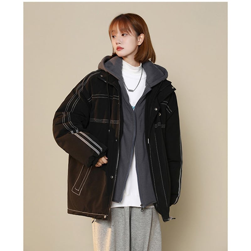 [Suikoishi Series] ★Winter Coat★ Cotton Coat Outerwear 2color Unisex Men's Faux Layered Black Beige