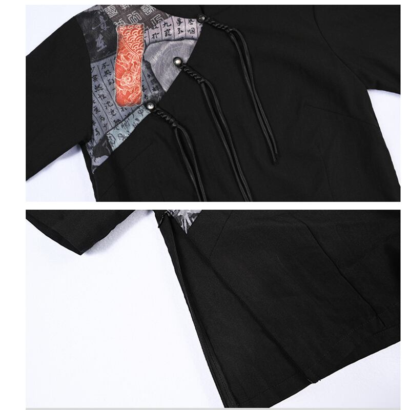 [Kokaisha --- Kyoka Suigetsu Series] ★China style shirt★ Tops, short sleeves, letter pattern, unique, original, black, black