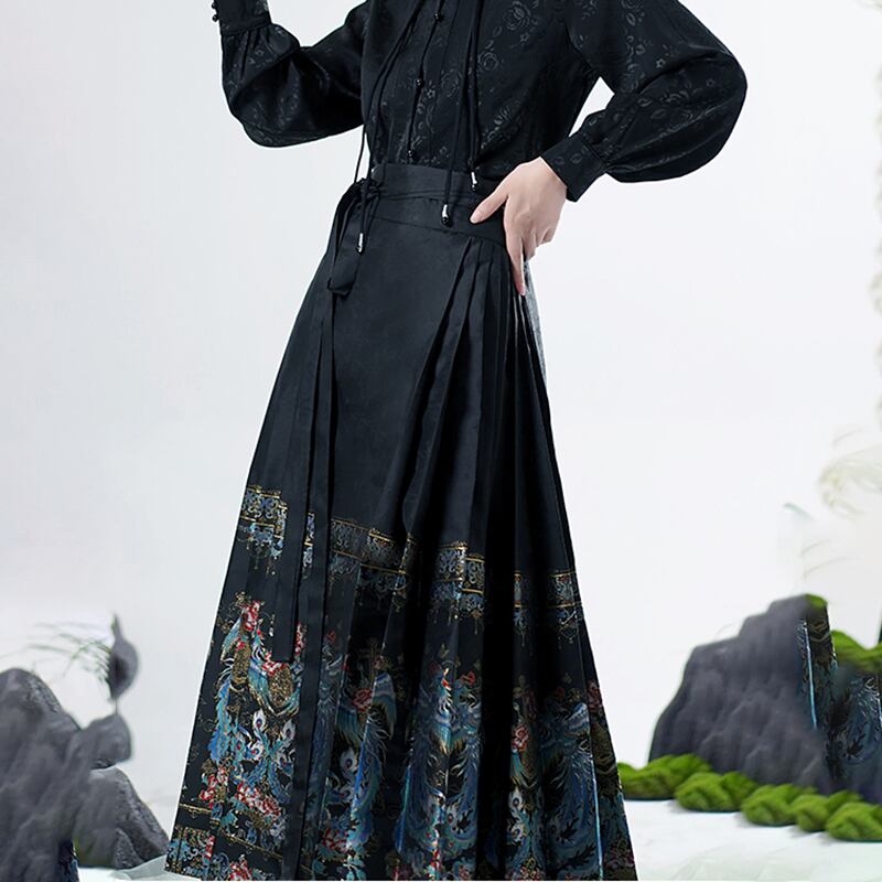 [Lou series]★China style skirt★Maki skirt bottoms Hanfu skirt black black long length