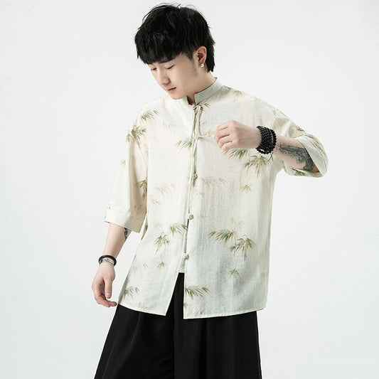 [JUNYI Series]★China Style Shirt★ Tops 5color Unisex Men's Large Size Bamboo Bamboo Pattern Print