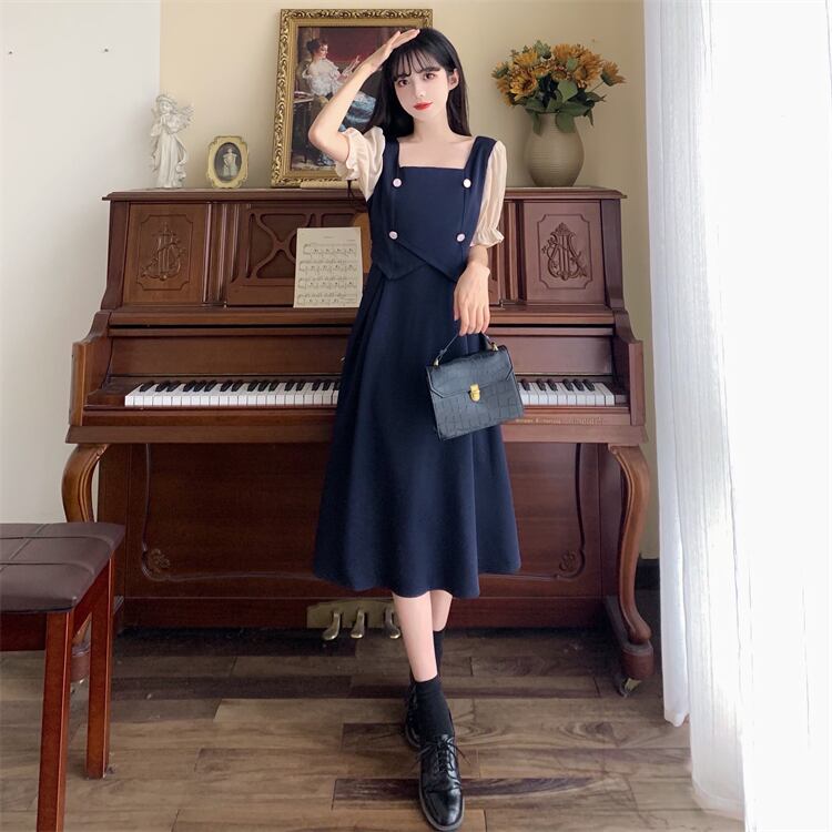 [Dong Xiaojie Series] ★One Piece★ Switching Fake Layered Large Size Temperament Enhancement Commuting Date Summer Clothes