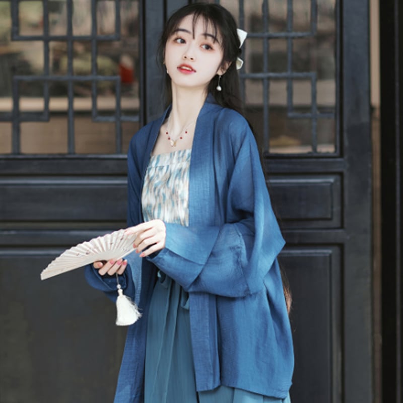 [MINZU Series]★Chinese style setup★ 3-piece set Camisole + Happi coat + Trousers Chinese clothes Blue Blue